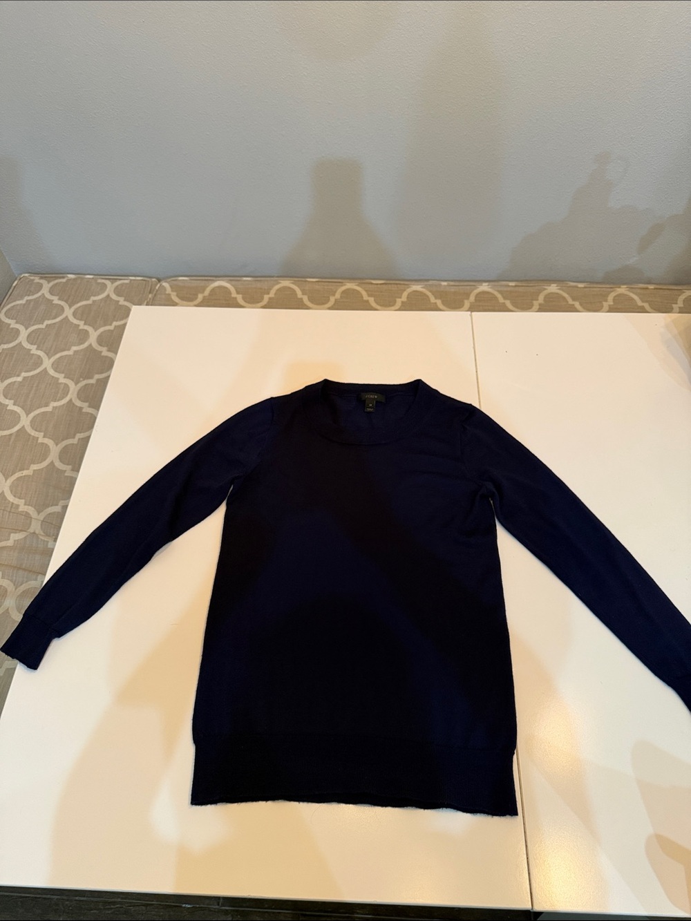 Navy Crew Neck Sweater - 3/4 Sleeve merino wool